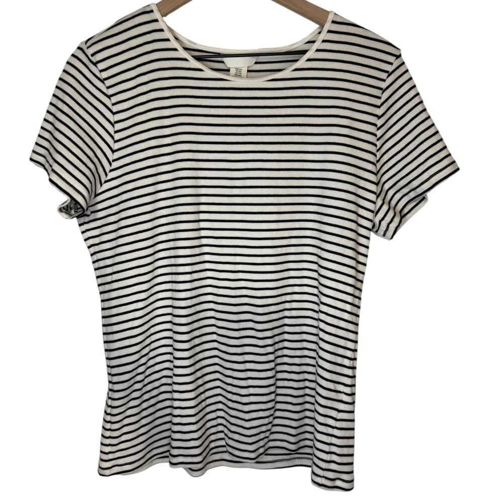 H&M Ribbed Cotton Striped Short Sleeve T-Shirt SZ XXL